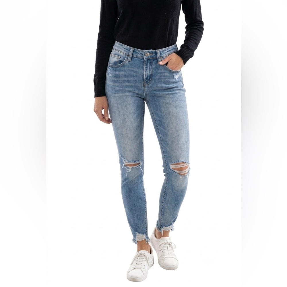 BLANKNYC Size 25 Distressed Skinny Jeans Light Wash Ripped Raw Hem Y2K